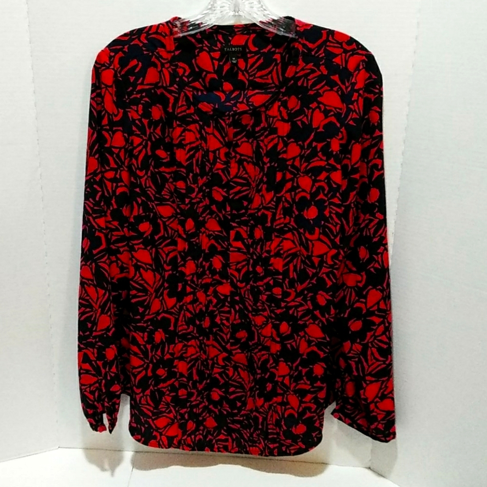 Talbot's size M red/black blouse top polyester - Picture 1 of 9